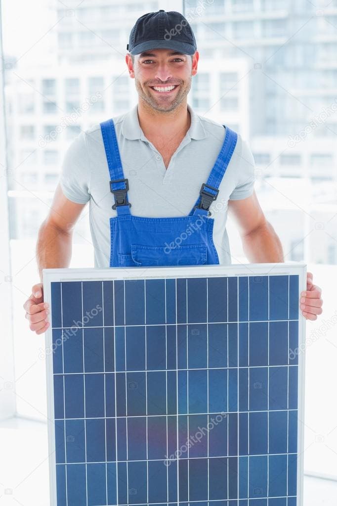 depositphotos 68972729 stock photo smiling handyman holding solar panel
